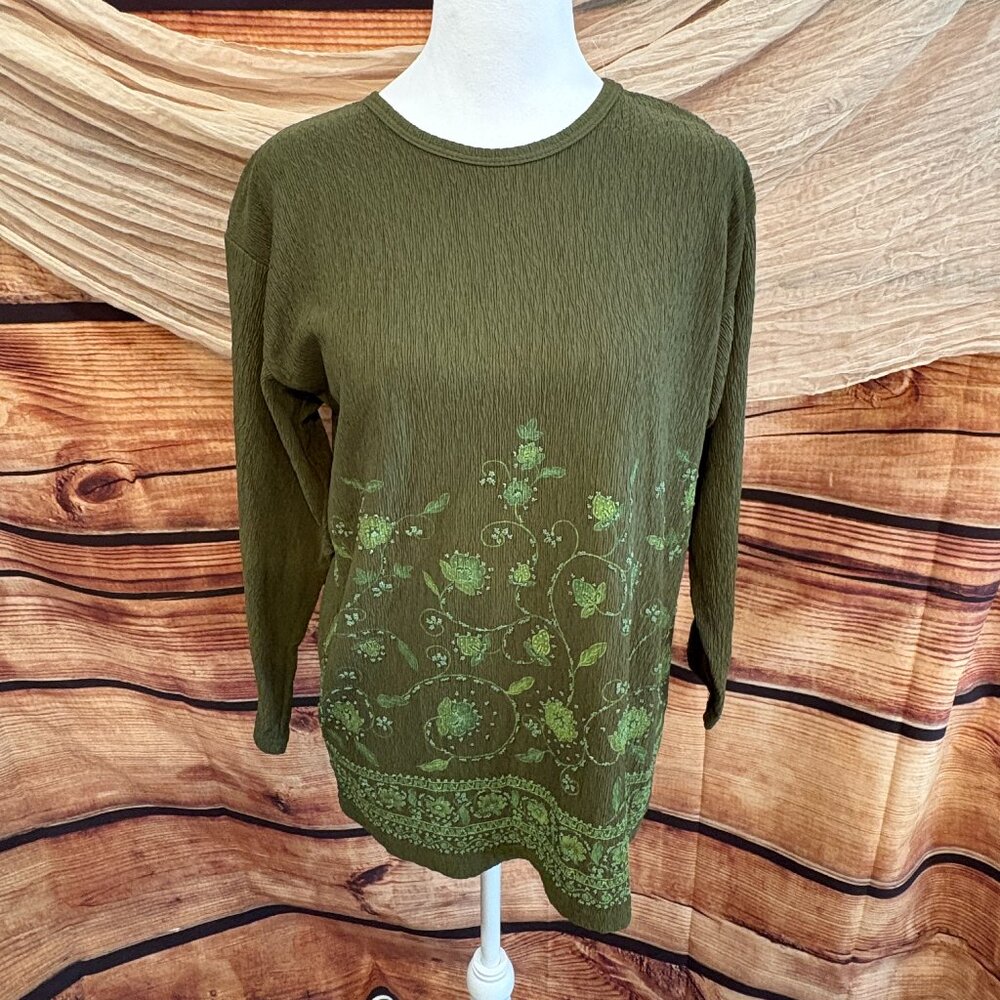 Cotton LA Women's Green  Long‎ Sleeved Embroidered Beaded Top Size S